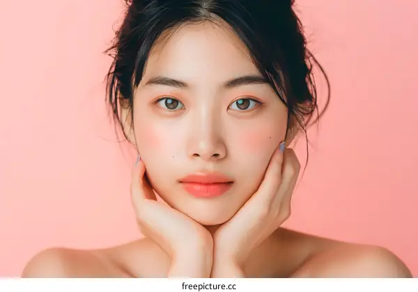 Portrait of a Young Asian Woman with Natural Makeup