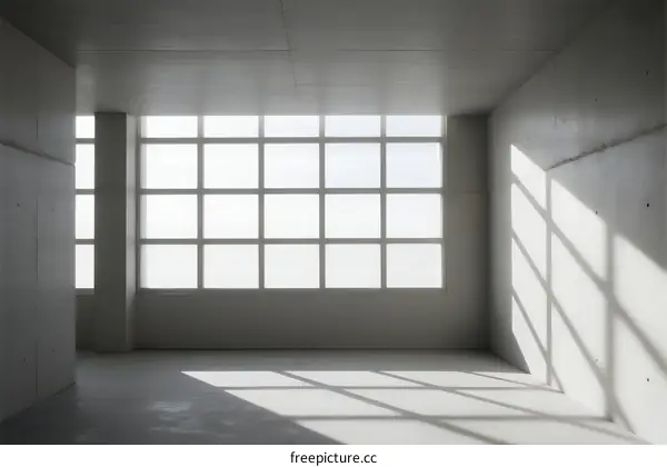 An empty room with large windows letting in natural light