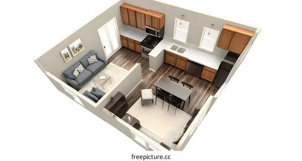 Modern Apartment Floor Plan with Kitchen, Living Room, and Dining Area
