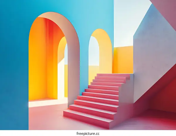 Abstract Architectural Design with Arched Passages and Colorful Walls