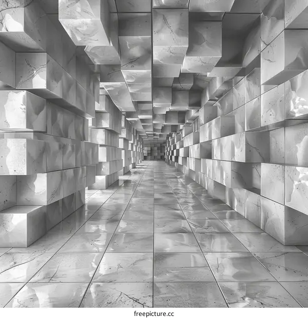 Never-ending 3D Gray Marble Tunnel