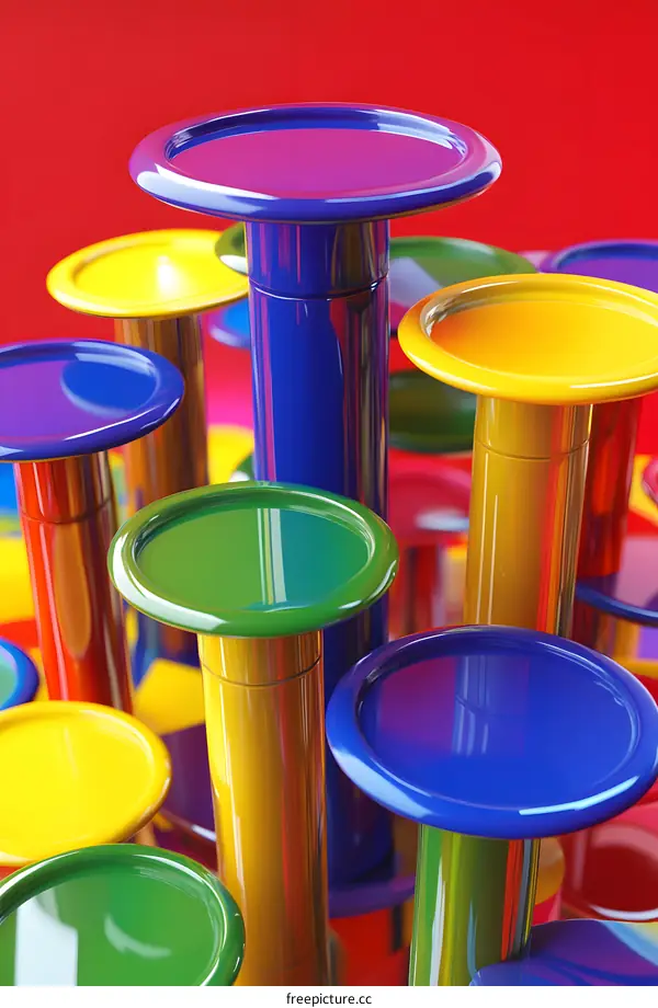 Abstract Colorful Round Shapes and Cylinders