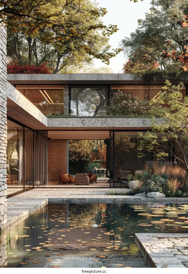 Modern House Exterior Design with Pool and Garden