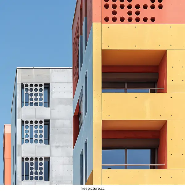 Modern Architecture with Colorful Facade and Balconies