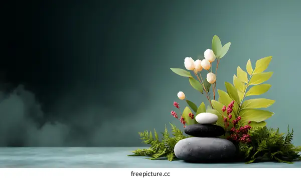 Zen Stones and Botanicals Still Life Arrangement