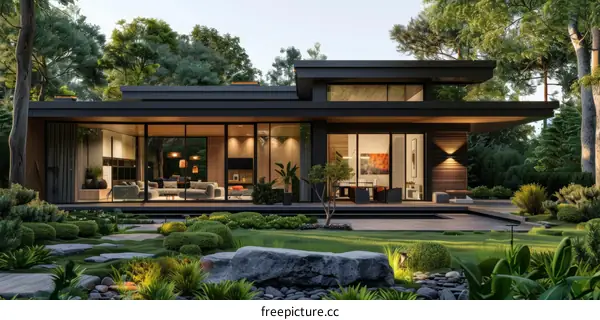 Modern House Design in a Lush Garden Setting