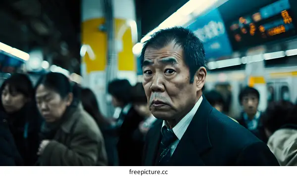 Japanese Man in Suit on Train