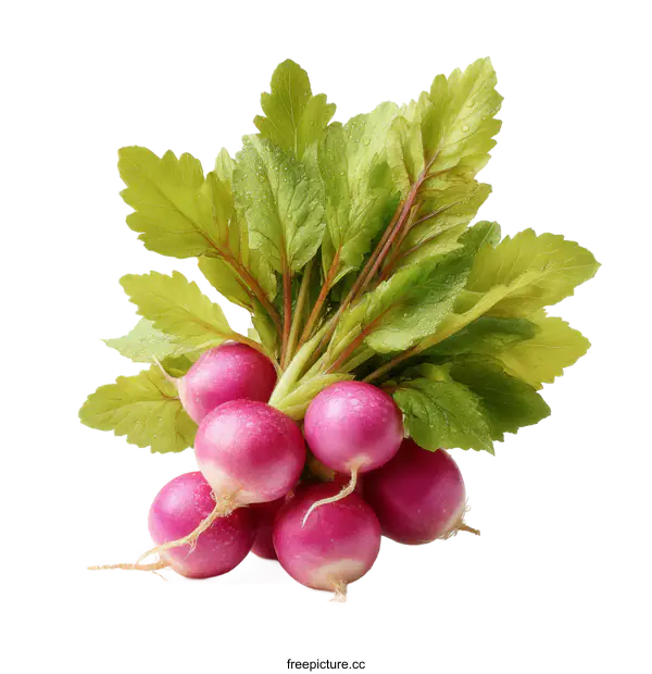 [Transparent Background PNG]Fresh Pink Radishes with Leaves