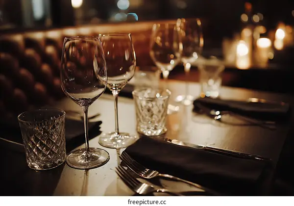 Elegant Dining Table Setting with Crystal Glasses