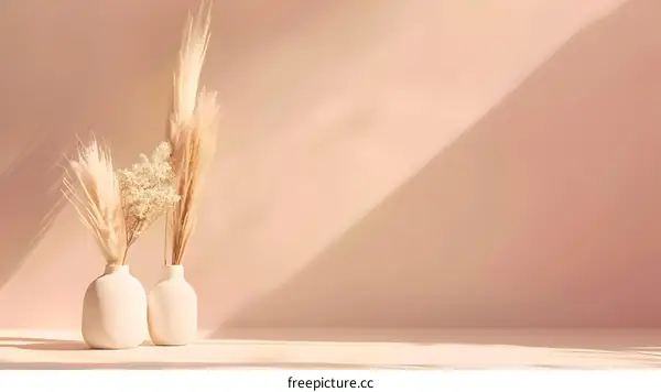 Minimalist Interior Design With White Vases And Pampas Grass