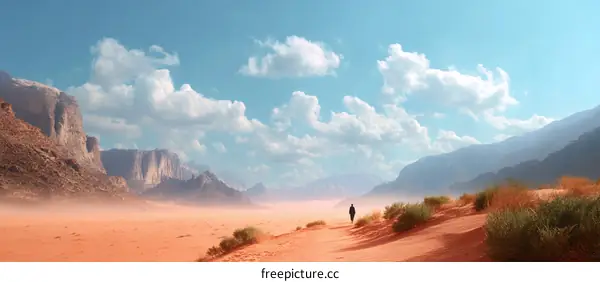 Desert Landscape with a Person Walking