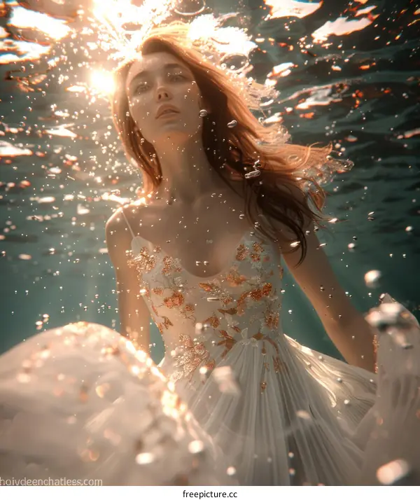 Underwater Portrait of a Woman in a White Dress