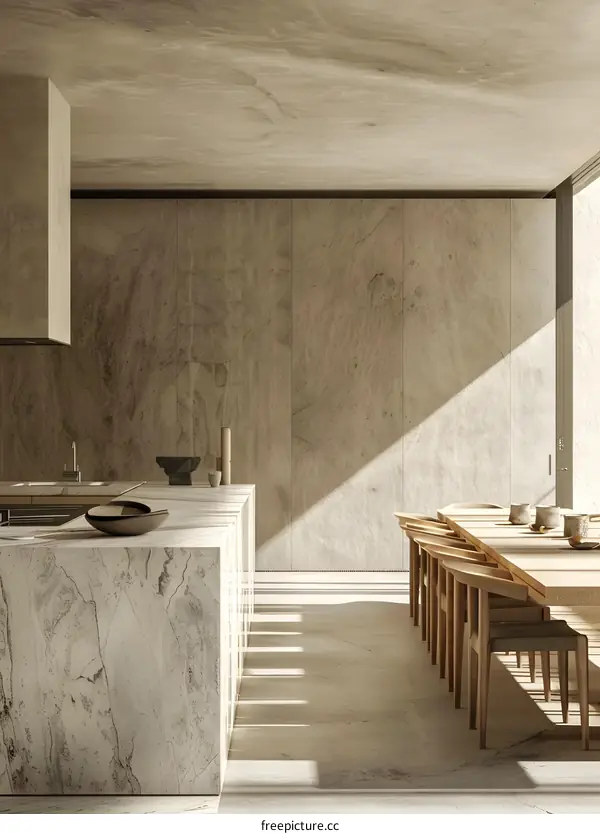 Minimalist Modern Kitchen Interior Design with Wooden Table and Chairs