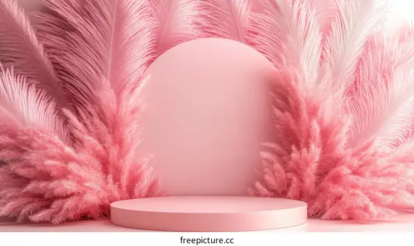 Pink Feather and Pampas Grass Display Podium