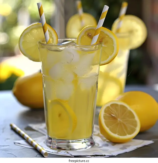 Refreshing Glass of Lemonade with Lemon Slices and Ice