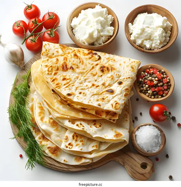 Homemade flatbread with cheese and vegetables