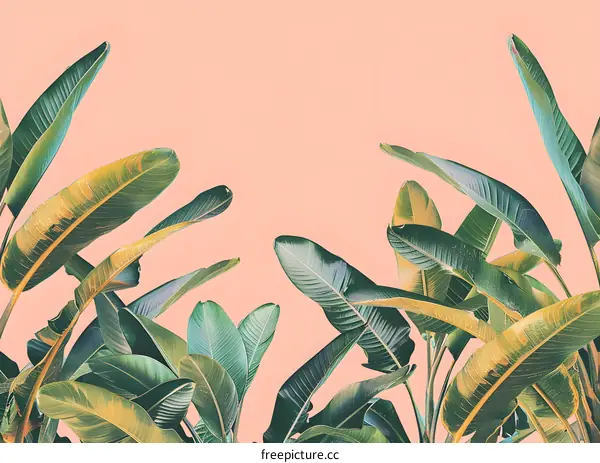 Tropical Leaves on Pink Background Minimalist Summer Design