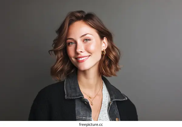 Smiling Woman with Short Curly Hair
