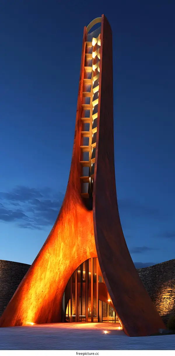 Modern Architecture Design of a Tall Building Made of Rusty Metal