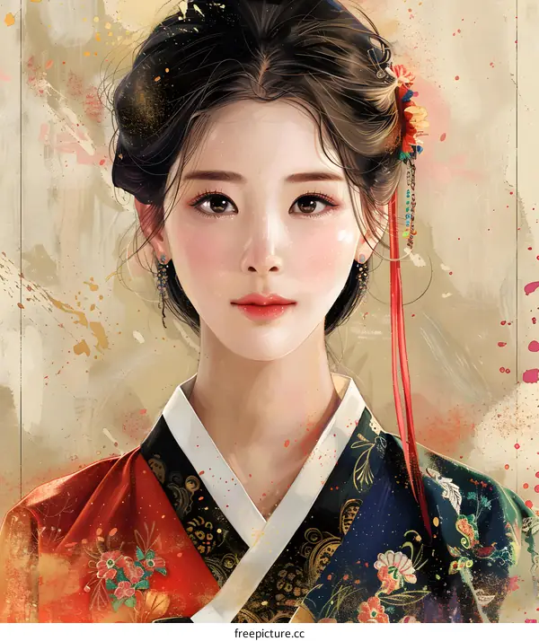 Portrait of a young woman in traditional Korean dress