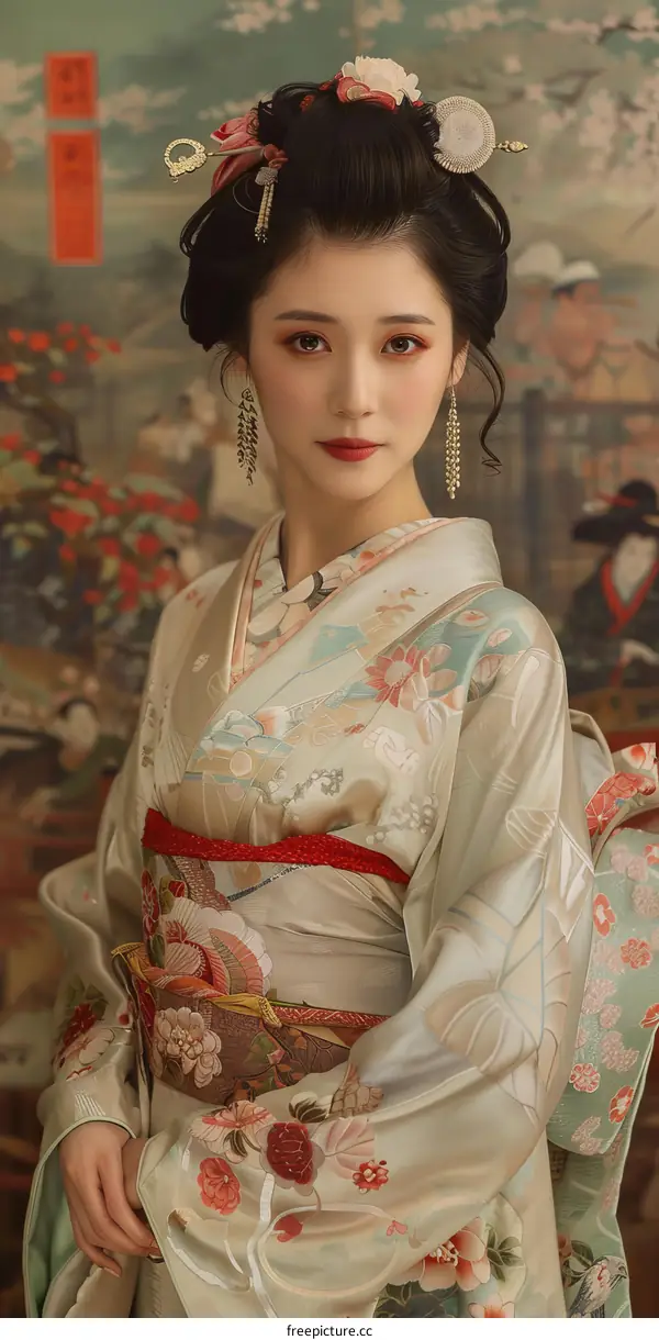 Portrait of a Japanese woman in traditional kimono