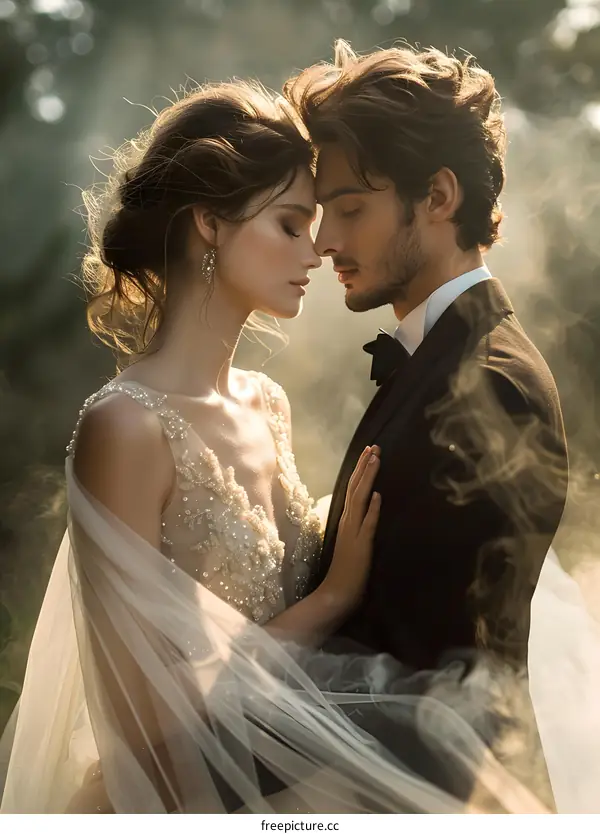 A couple is getting married in the woods