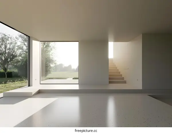 Minimalist Modern House Interior Design with Large Windows