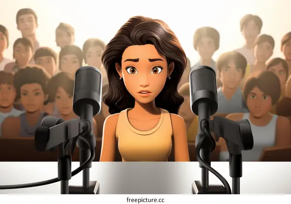 Girl giving a speech in front of a crowd