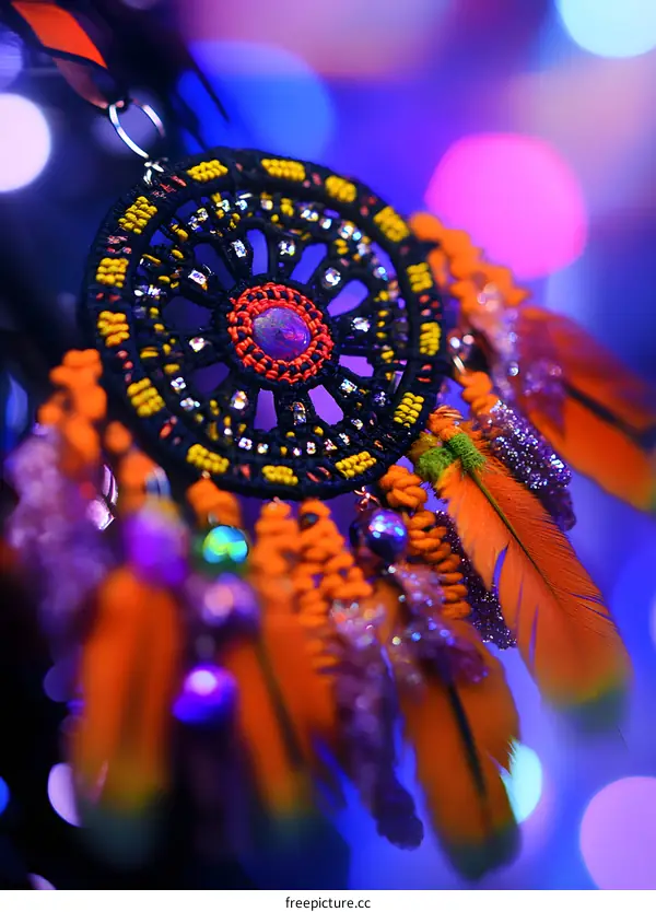 Colorful Dreamcatcher with Feathers and Beads