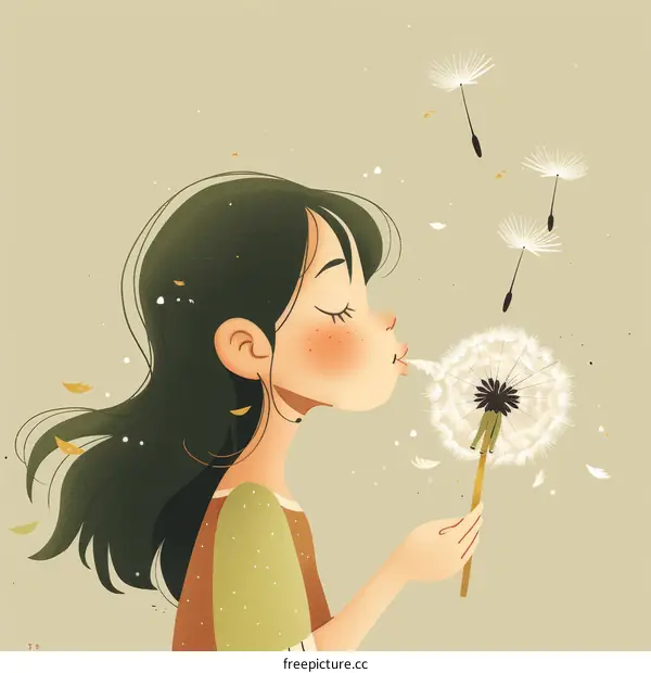 Girl Blowing Dandelion Seeds