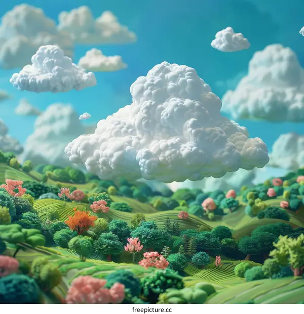 Rolling Verdant Hills with Dreamy Clouds
