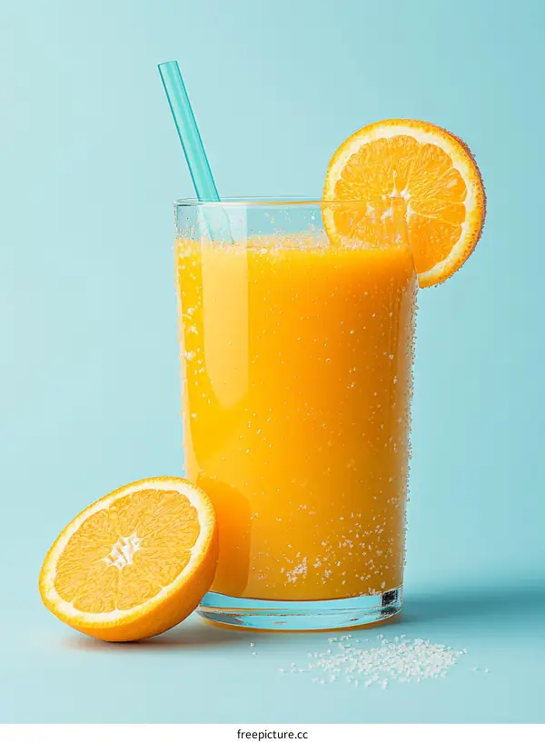 Refreshing Orange Juice in a Glass with a Straw