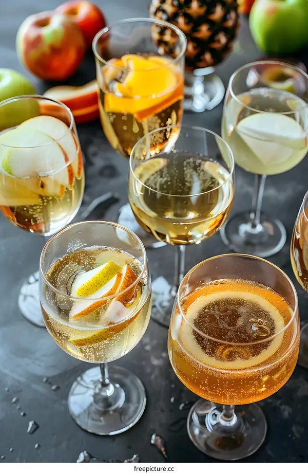 Sparkling Wine Cocktails with Fruit Garnish