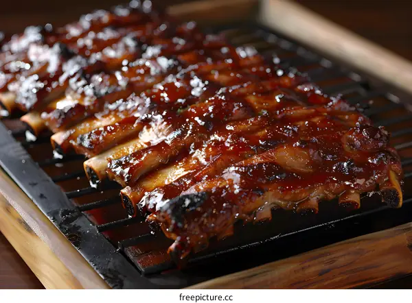 Close up of delicious barbecued pork ribs