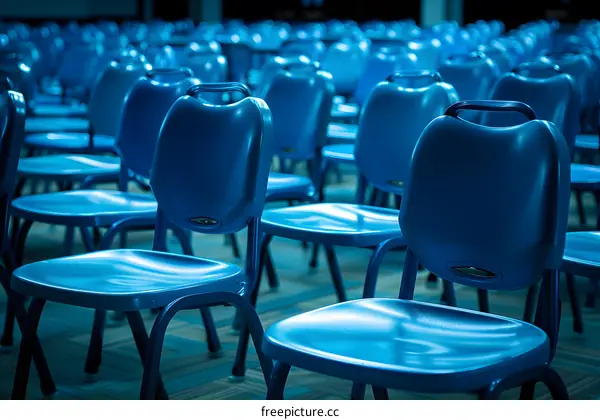 Blue Plastic Chairs In A Row