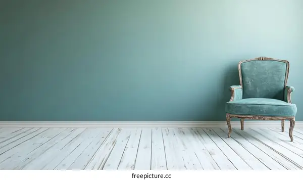 Vintage Teal Armchair in Empty Room