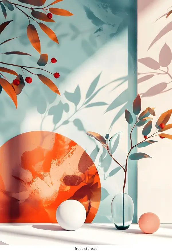 Minimalist Abstract Art with Branch and Geometric Shapes