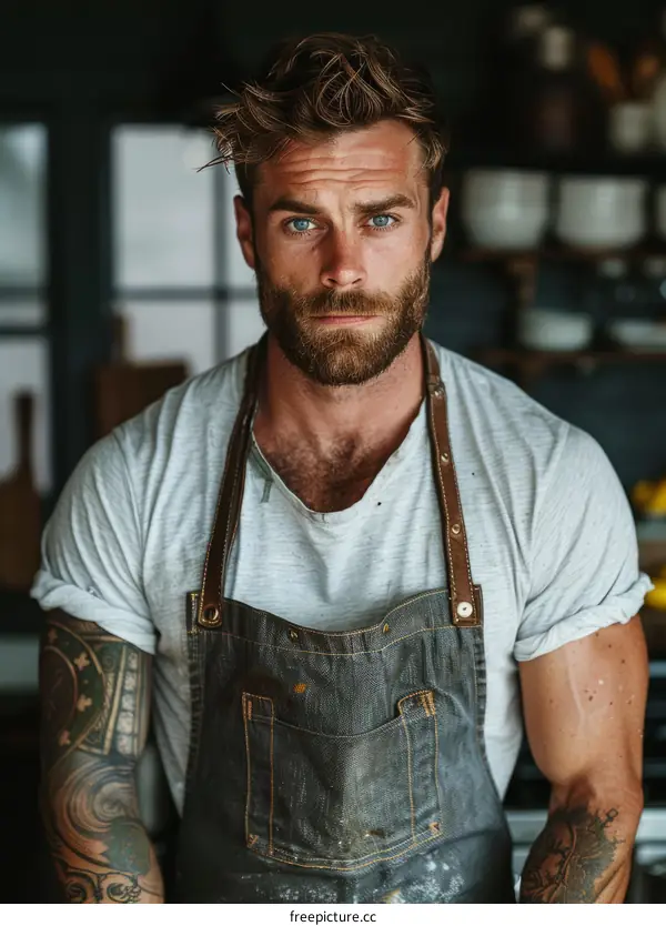 Bearded Male Chef Portrait in Kitchen