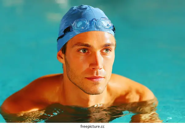 Swimming Man in Pool Portrait