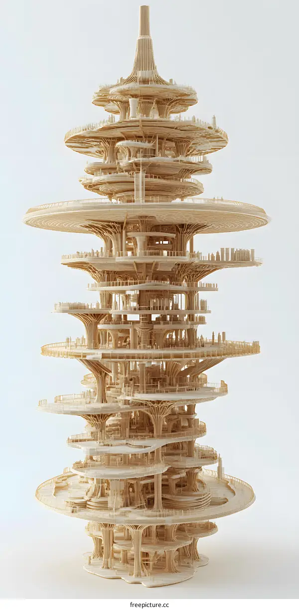 Wooden Model Of A Futuristic City