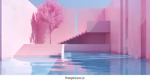 Pink Minimalist  Architecture Abstract Pool Stairs
