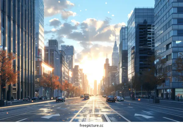 People, cars and buildings on Fifth Avenue in New York City