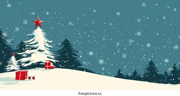 Christmas Tree in Snowy Forest