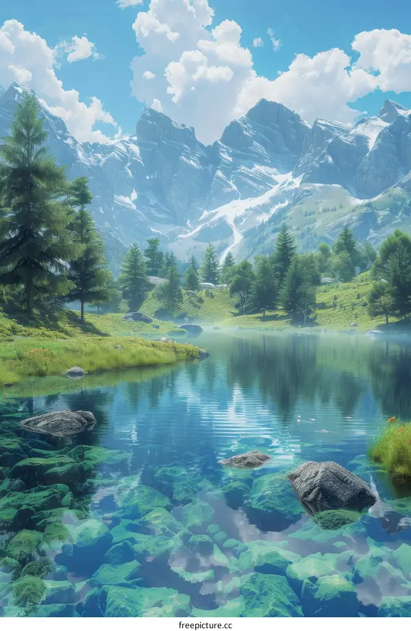 Beautiful Mountain Lake Scenery Illustration