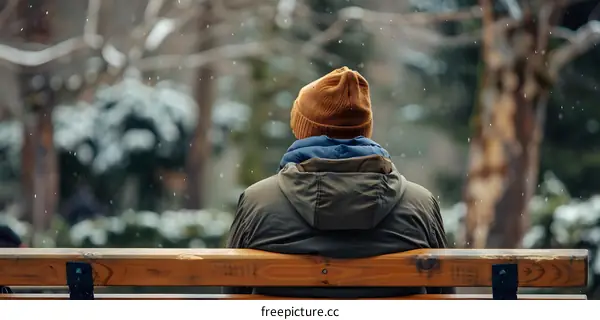 Man Sitting on a Bench in the Snow