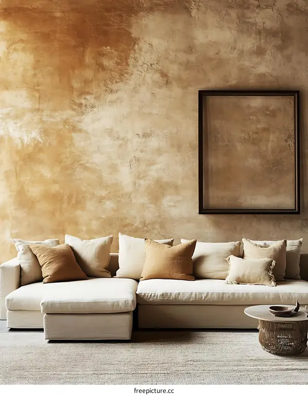 Modern Beige Sectional Sofa in Rustic Living Room