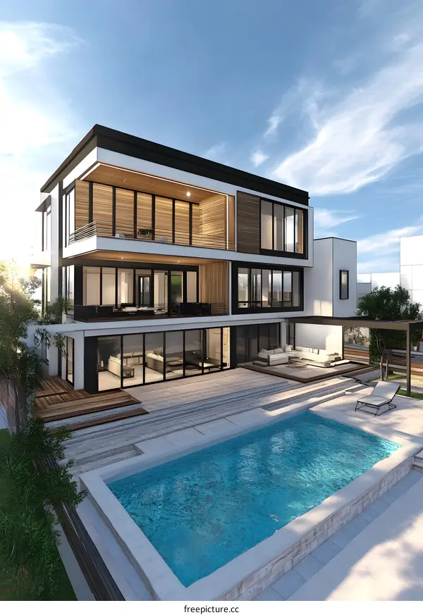 Modern House with Swimming Pool and Backyard