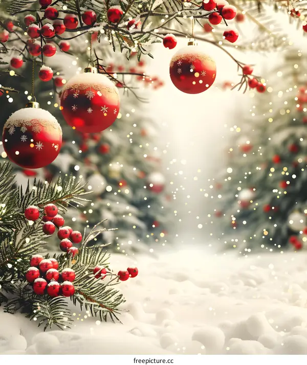 Christmas red ornaments and holly