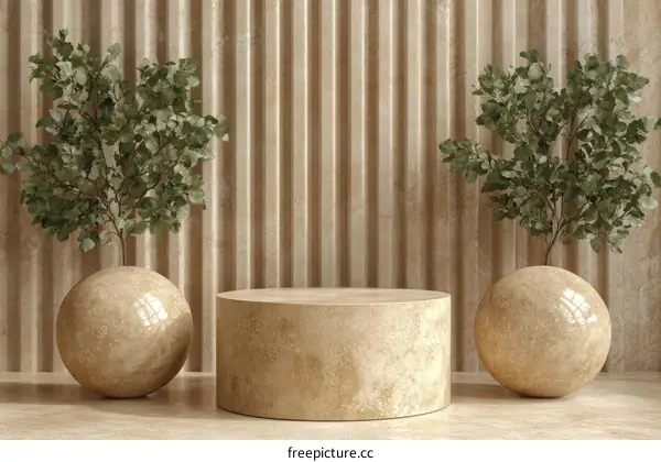 Beige Minimalist Product Display with Greenery
