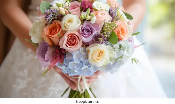 A bride holding a bouquet of flowers